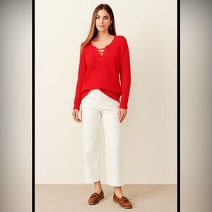 Lauren Ralph Lauren Lace Up Pullover Knit‎ Long Sleeve Sweater Size Large